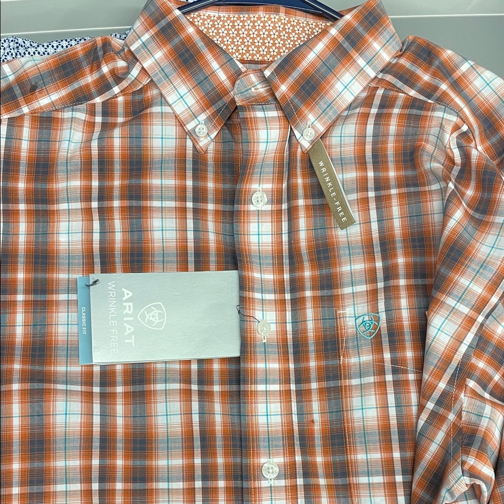 Ariat Men's Vibrant Orange and Blue Plaid Shirt